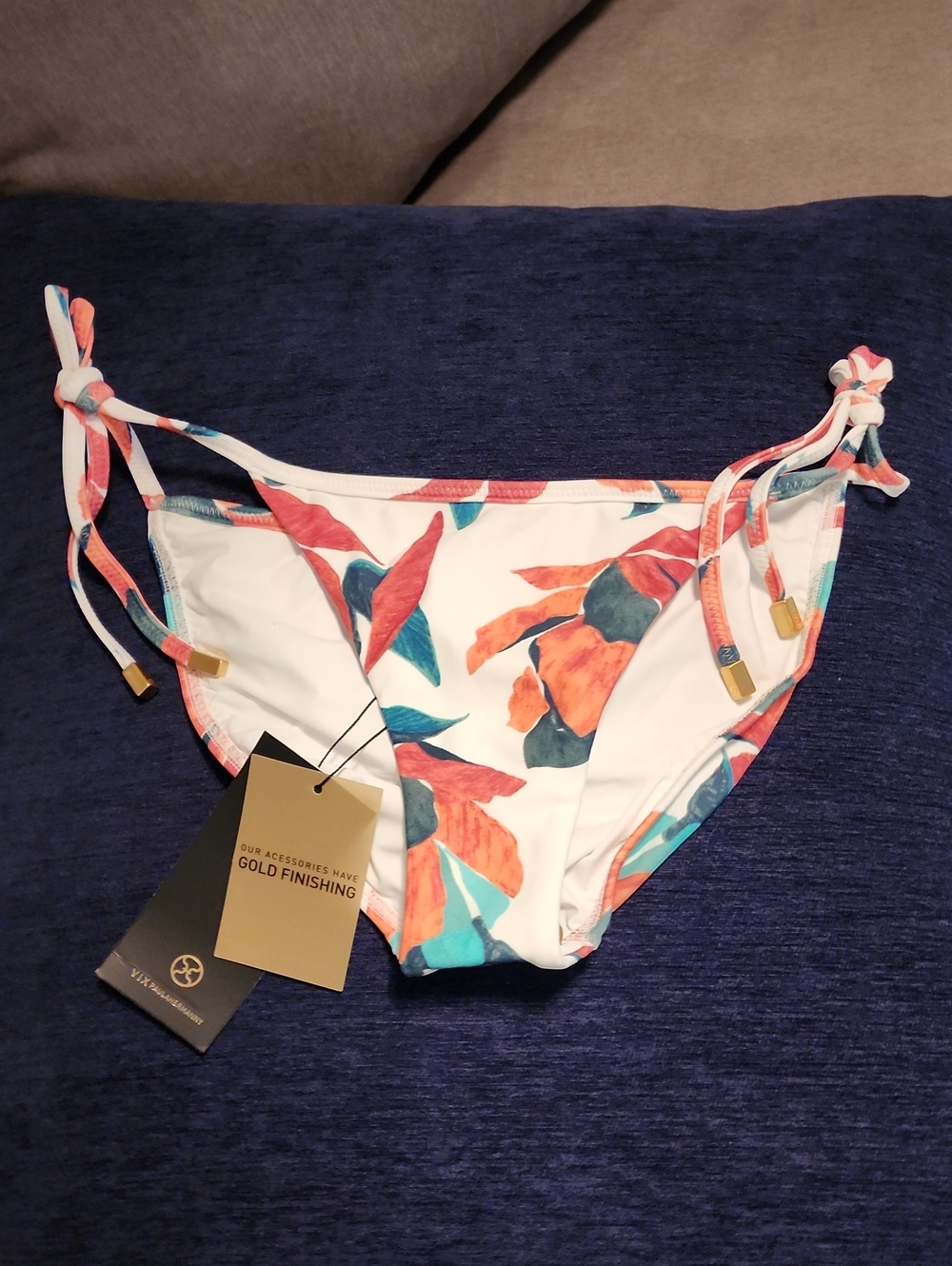 White Bikini Bottoms with Coral & Teal Floral Print